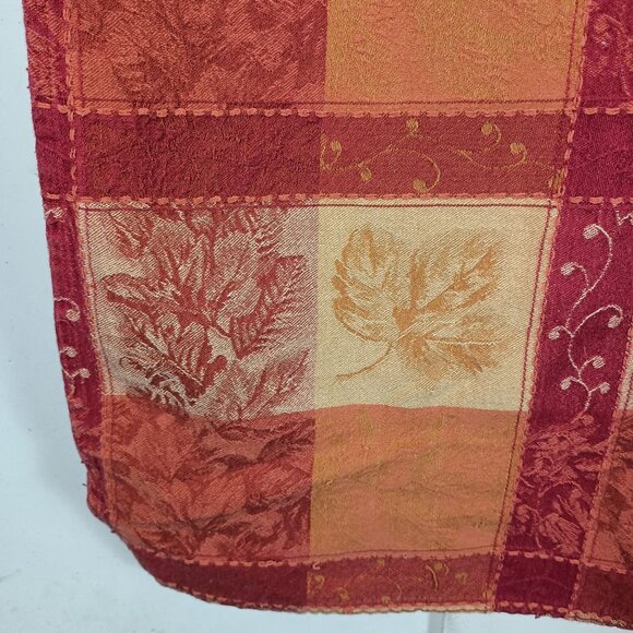Vintage Floral Plaid Cotton Tablecloth Rust Orange Jacquard Weave Leaf Pattern - Picture 5 of 11